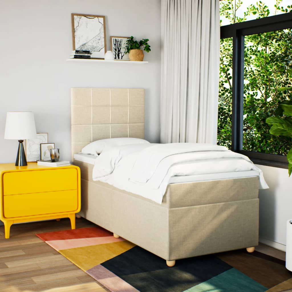 vidaXL Κρεβάτι Boxspring με Στρώμα Κρεμ 90x190 εκ.Υφασμάτινο