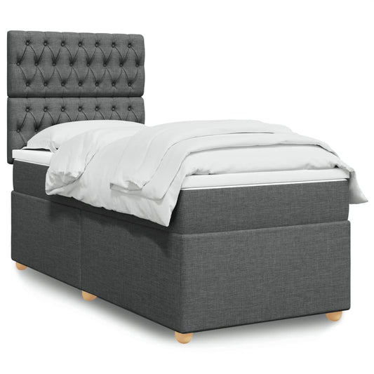 vidaXL Κρεβάτι Boxspring με Στρώμα Σκούρο Γκρι 90x190 εκ. Υφασμάτινο