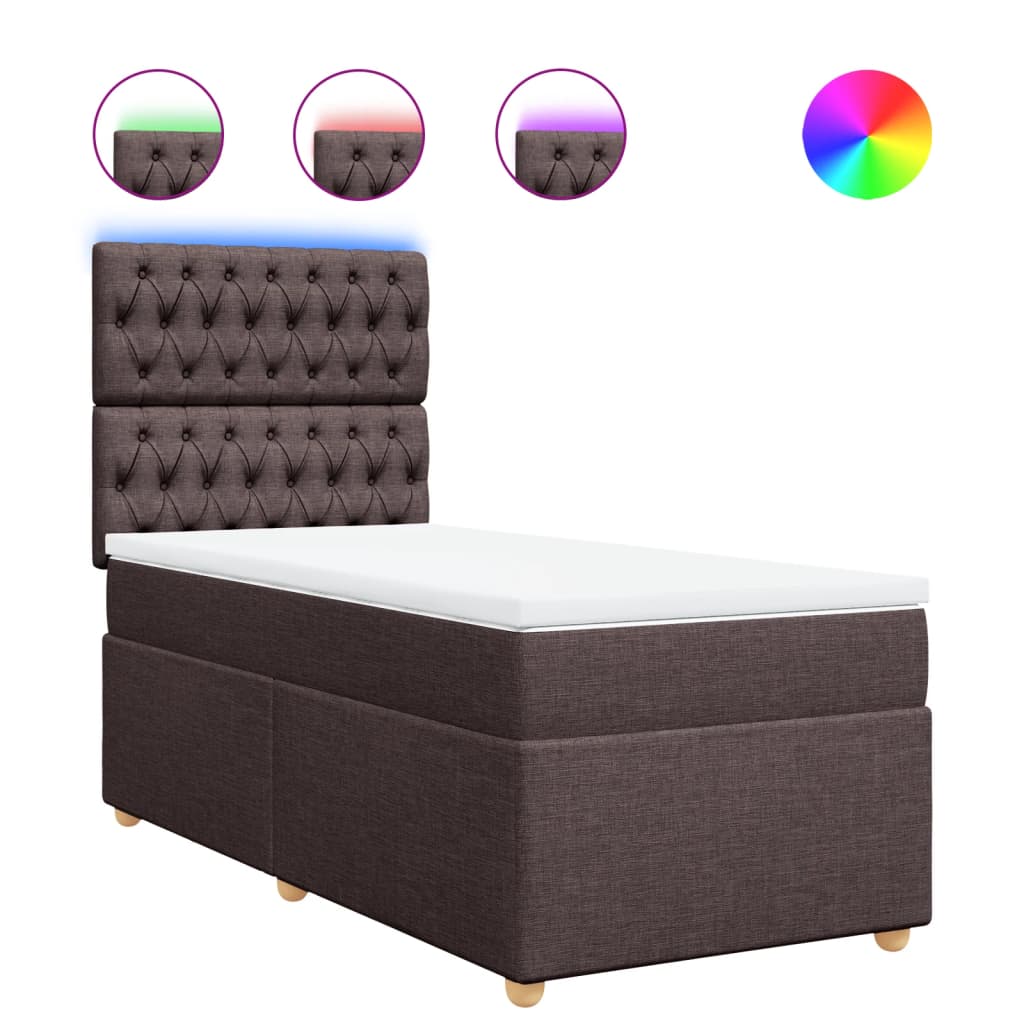 vidaXL Κρεβάτι Boxspring με Στρώμα Σκούρο Καφέ 90x190 εκ. Υφασμάτινο