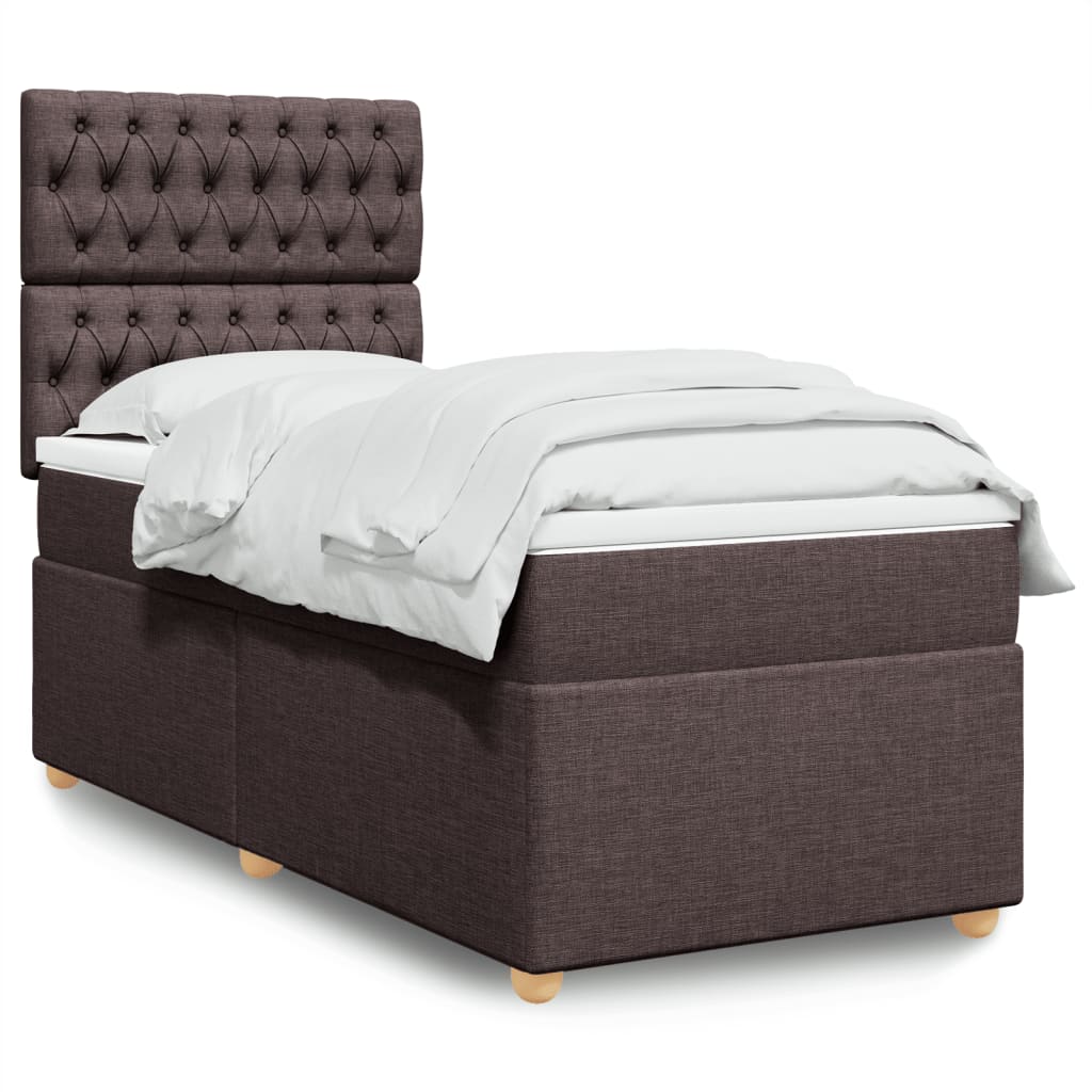 vidaXL Κρεβάτι Boxspring με Στρώμα Σκούρο Καφέ 90x190 εκ. Υφασμάτινο