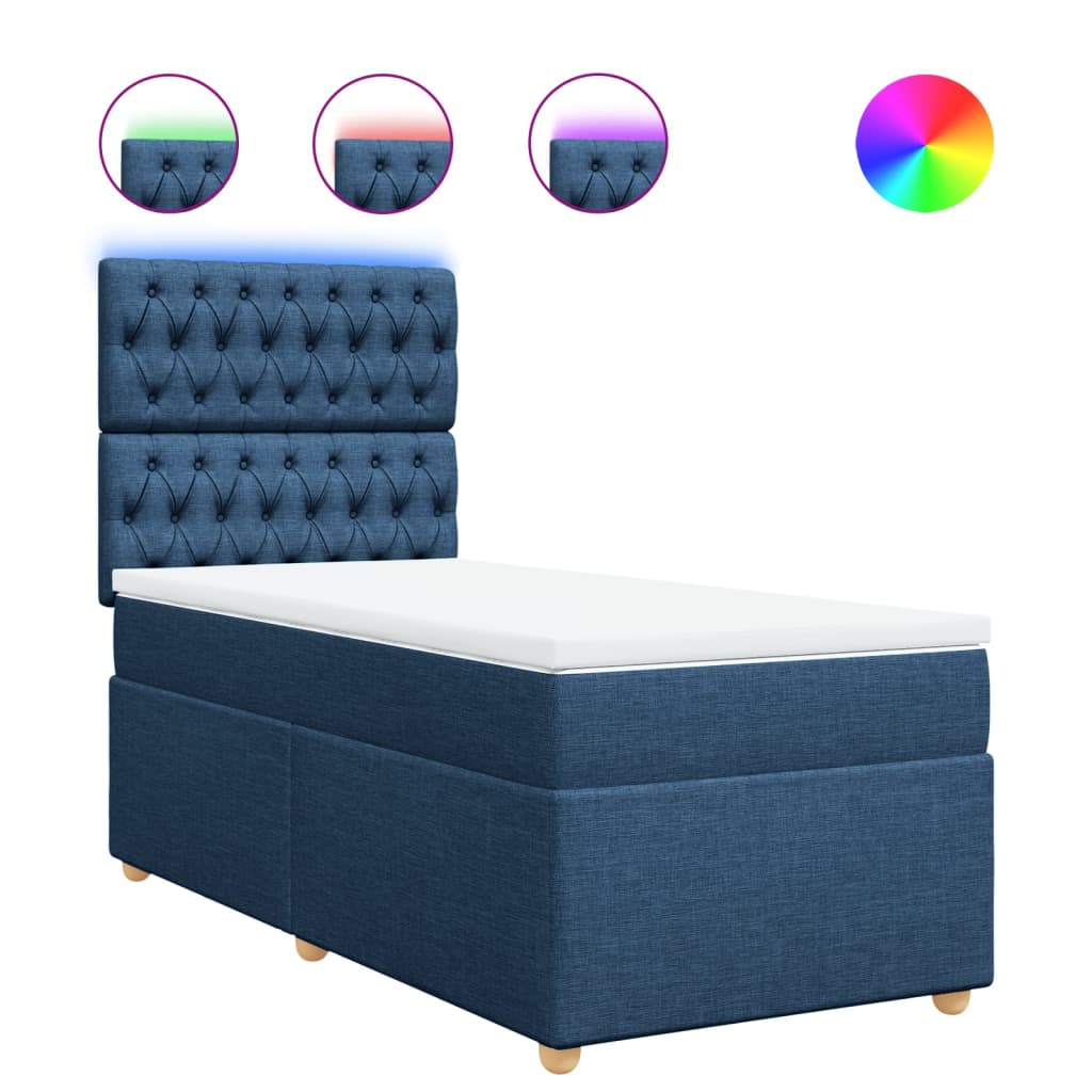 vidaXL Κρεβάτι Boxspring με Στρώμα Μπλε 90x190 εκ.Υφασμάτινο