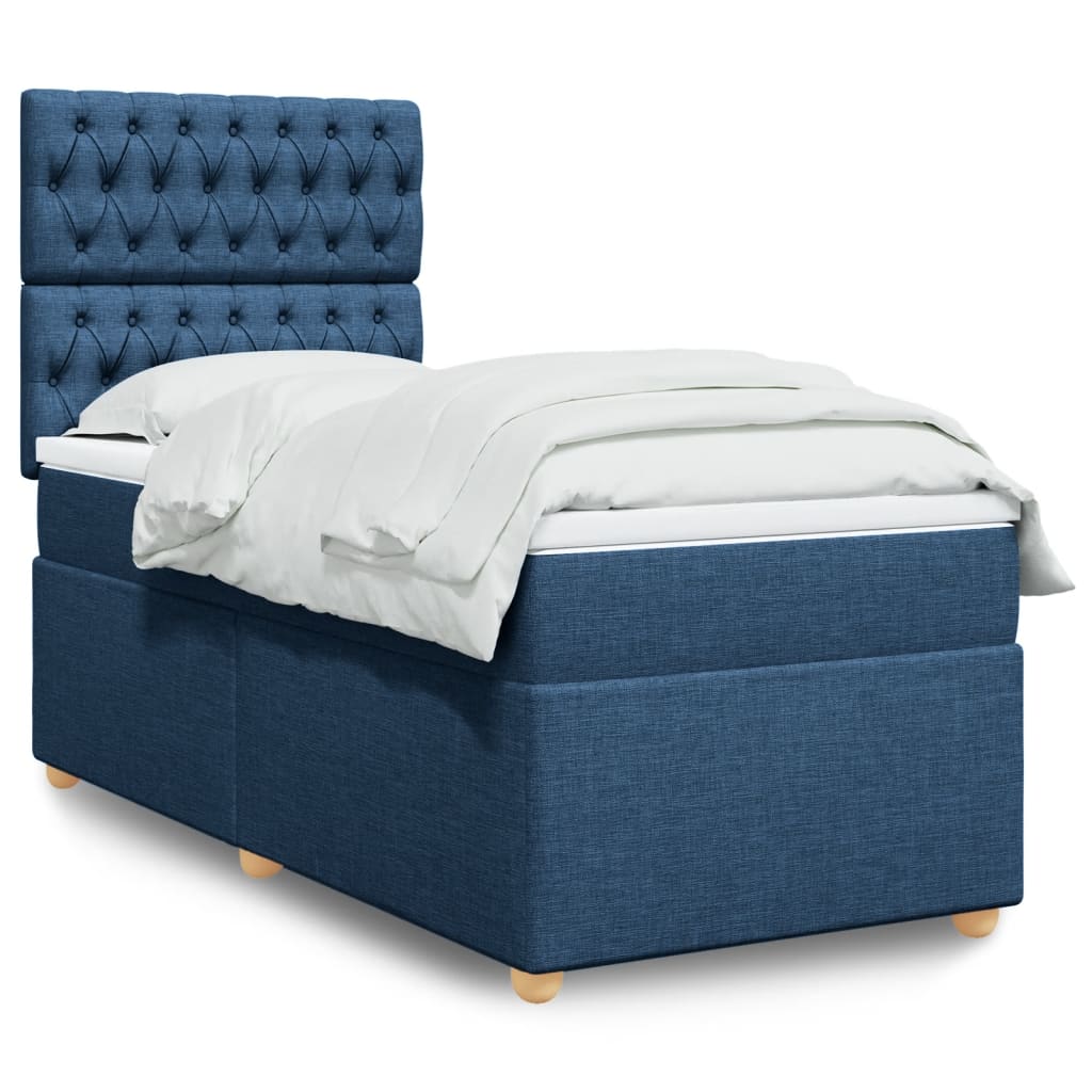 vidaXL Κρεβάτι Boxspring με Στρώμα Μπλε 90x190 εκ.Υφασμάτινο