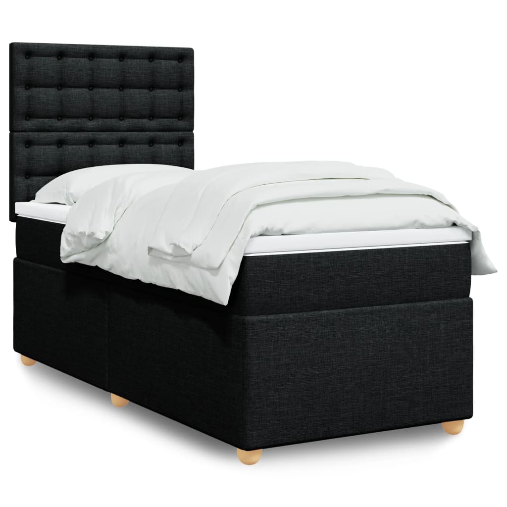 vidaXL Κρεβάτι Boxspring με Στρώμα Μαύρο 90x190 εκ.Υφασμάτινο
