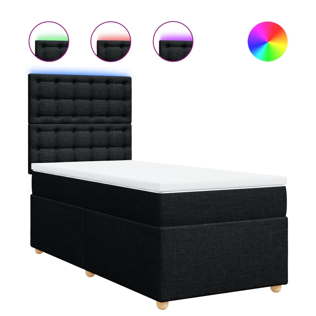 vidaXL Κρεβάτι Boxspring με Στρώμα Μαύρο 90x190 εκ.Υφασμάτινο