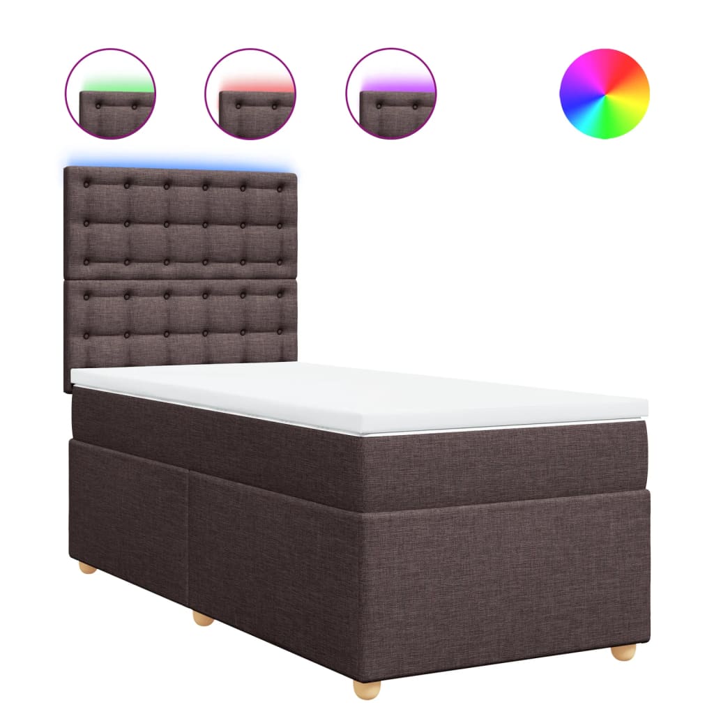 vidaXL Κρεβάτι Boxspring με Στρώμα Σκούρο Καφέ 90x190 εκ. Υφασμάτινο