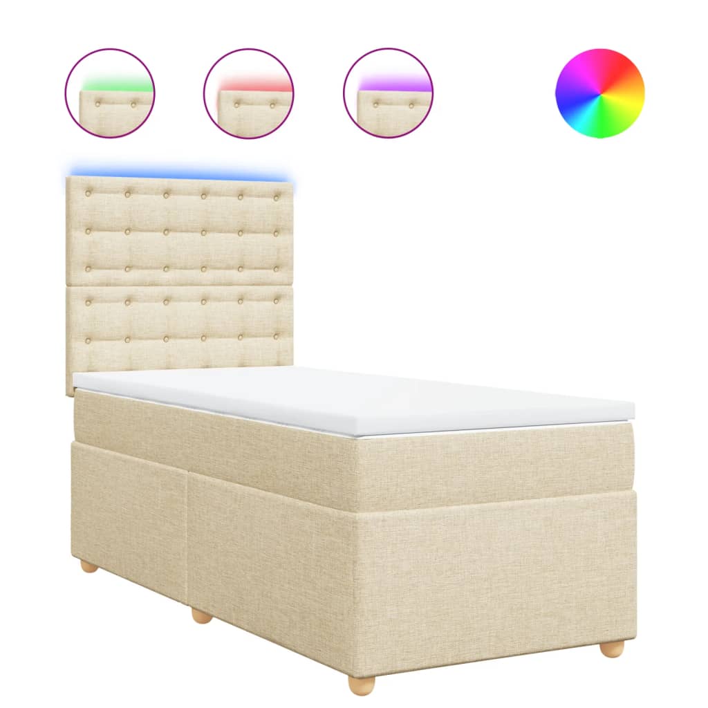 vidaXL Κρεβάτι Boxspring με Στρώμα Κρεμ 90x190 εκ.Υφασμάτινο