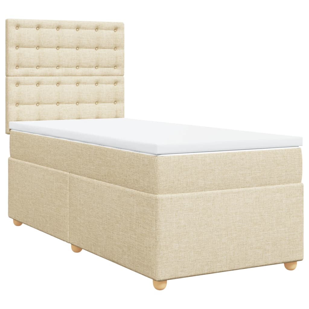 vidaXL Κρεβάτι Boxspring με Στρώμα Κρεμ 90x190 εκ.Υφασμάτινο