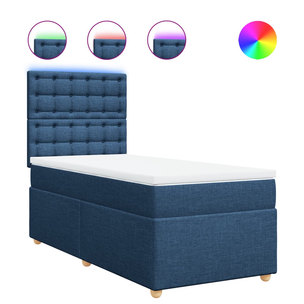 vidaXL Κρεβάτι Boxspring με Στρώμα Μπλε 90x190 εκ.Υφασμάτινο