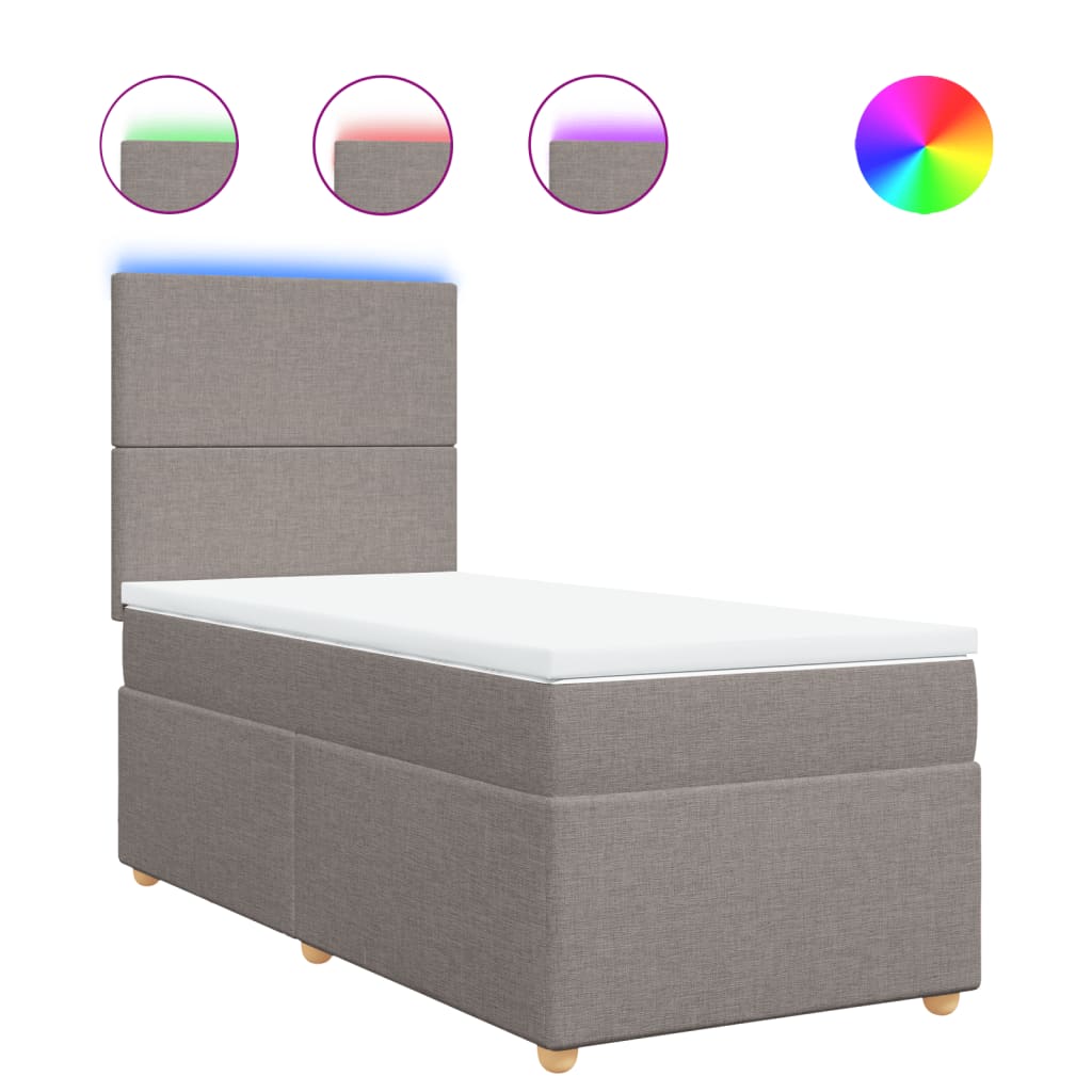 vidaXL Κρεβάτι Boxspring με Στρώμα Taupe 90x200 εκ. Υφασμάτινο