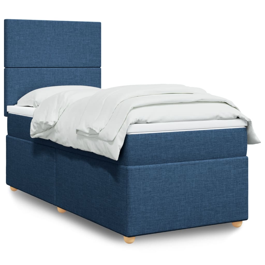 vidaXL Κρεβάτι Boxspring με Στρώμα Μπλε 90x200 εκ.Υφασμάτινο