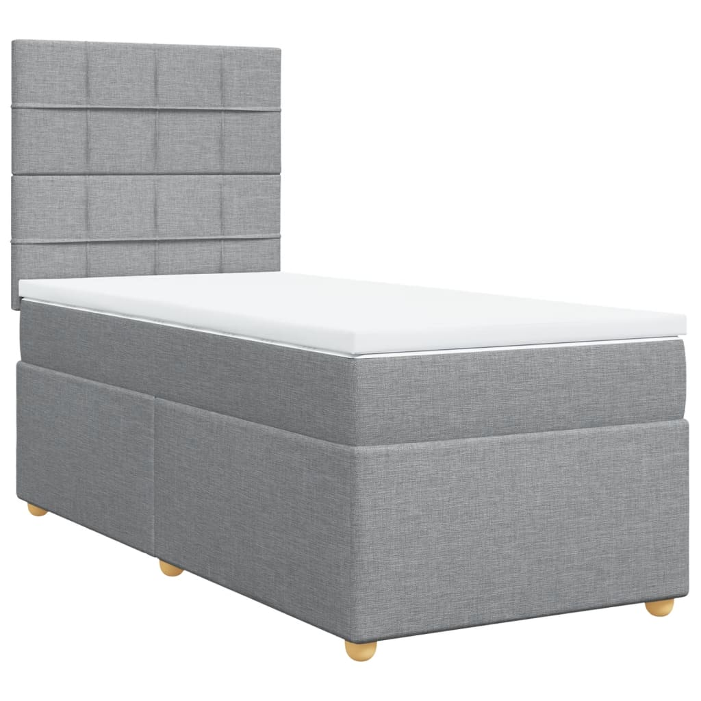 vidaXL Κρεβάτι Boxspring με Στρώμα Ανοιχτό Γκρι 90x200 εκ. Υφασμάτινο