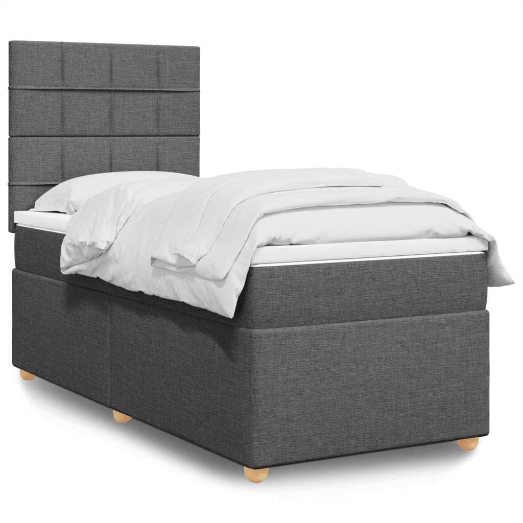 vidaXL Κρεβάτι Boxspring με Στρώμα Σκούρο Γκρι 90x200 εκ. Υφασμάτινο