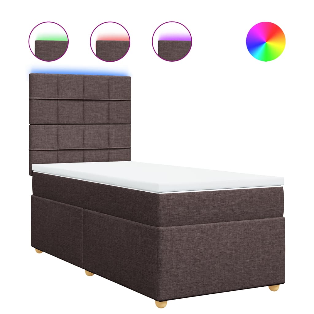 vidaXL Κρεβάτι Boxspring με Στρώμα Σκούρο Καφέ 90x200 εκ. Υφασμάτινο