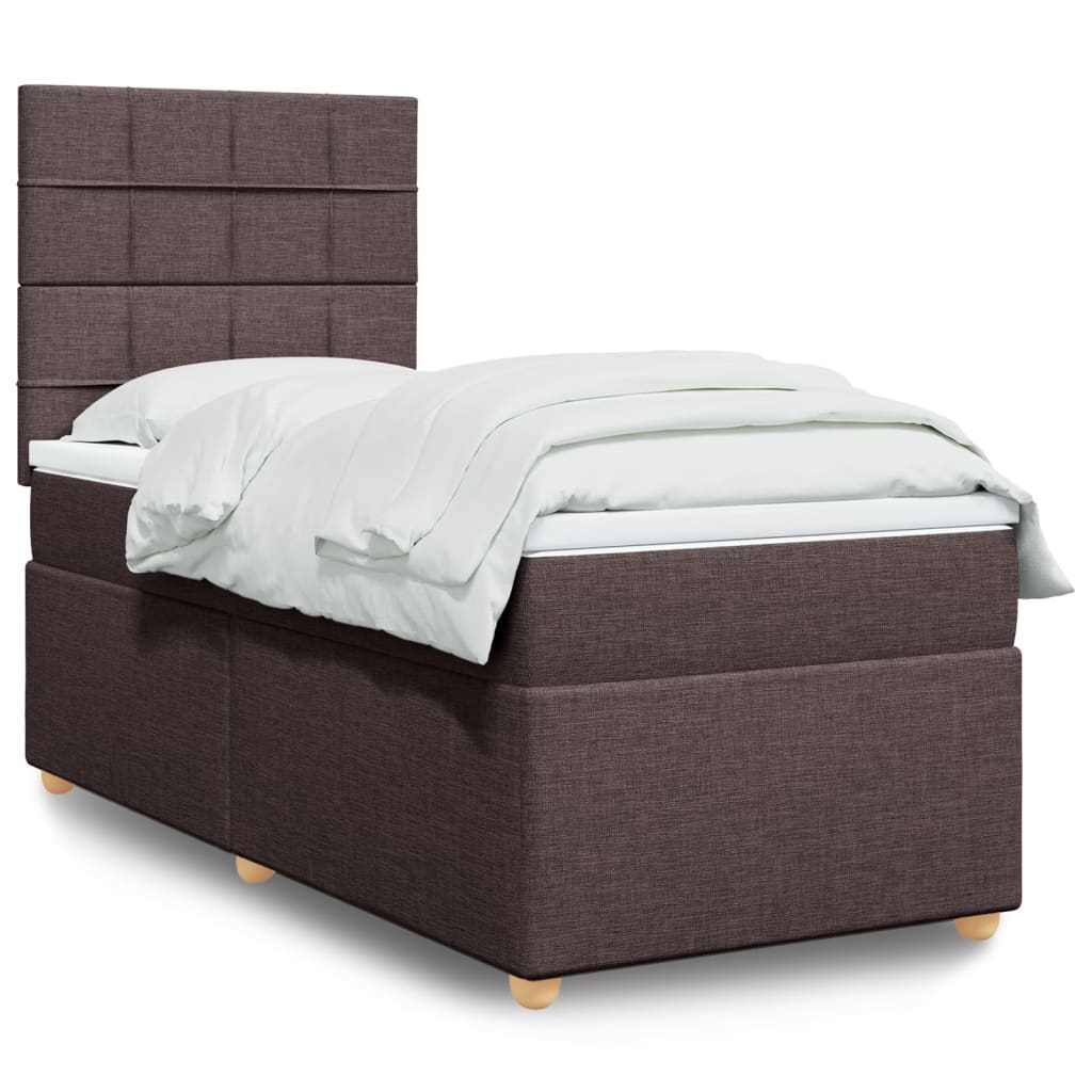 vidaXL Κρεβάτι Boxspring με Στρώμα Σκούρο Καφέ 90x200 εκ. Υφασμάτινο