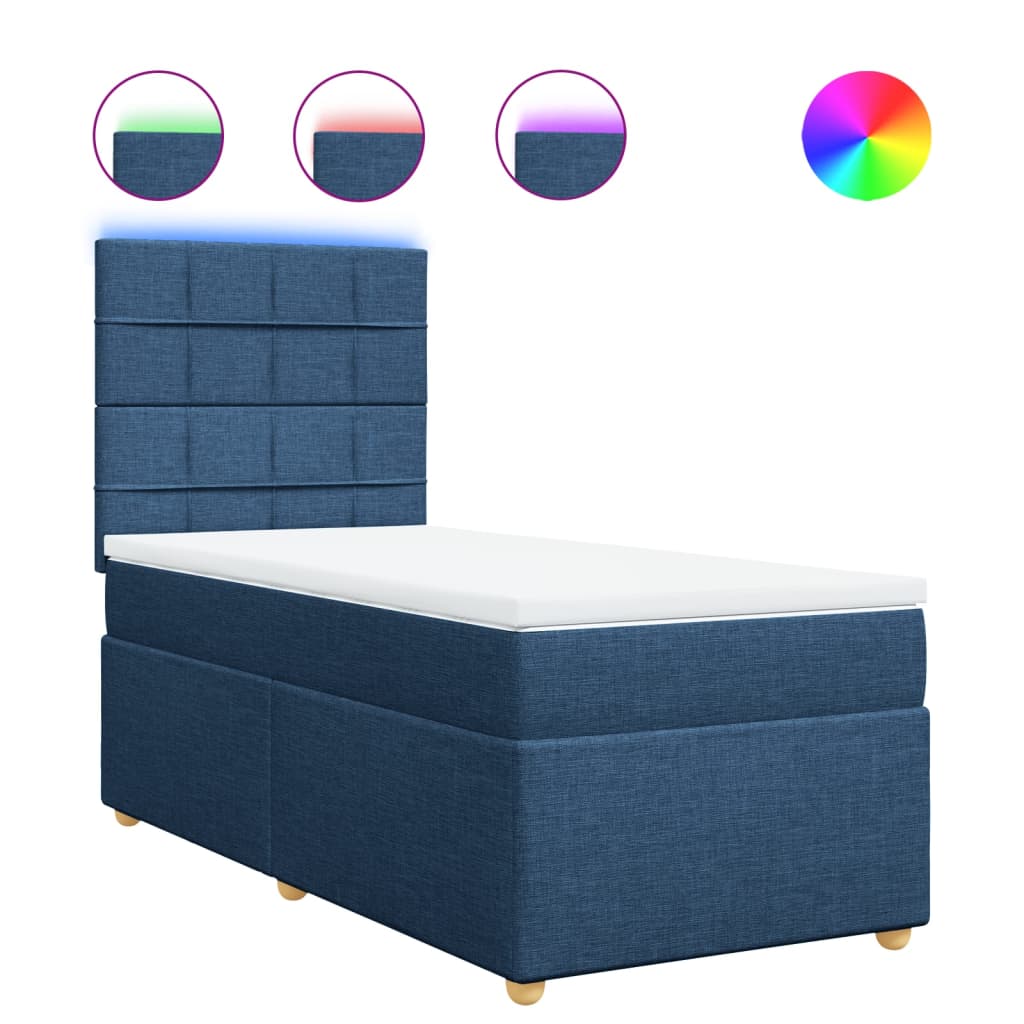 vidaXL Κρεβάτι Boxspring με Στρώμα Μπλε 90x200 εκ.Υφασμάτινο