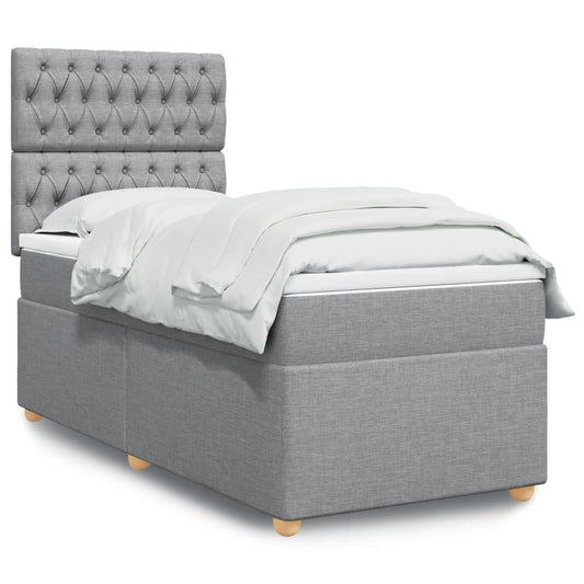 vidaXL Κρεβάτι Boxspring με Στρώμα Ανοιχτό Γκρι 90x200 εκ. Υφασμάτινο