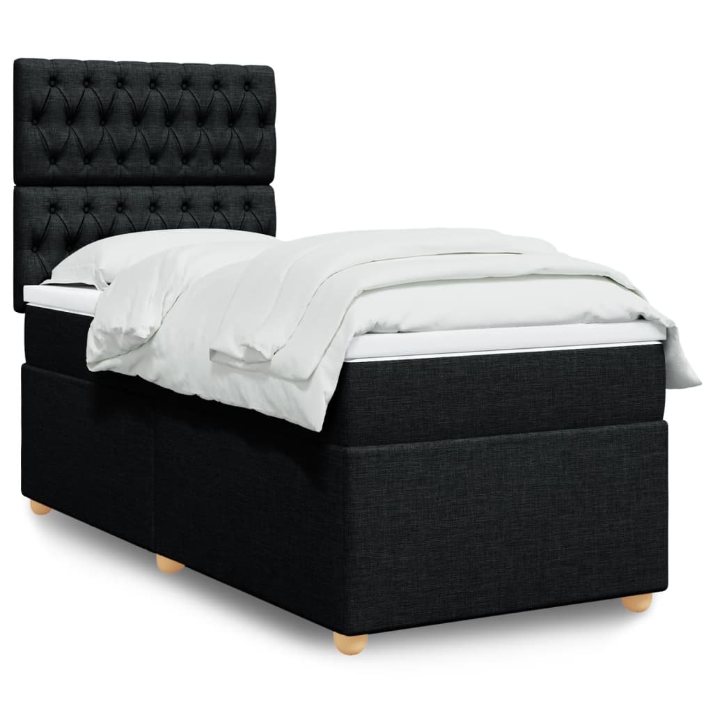 vidaXL Κρεβάτι Boxspring με Στρώμα Μαύρο 90x200 εκ. Υφασμάτινο