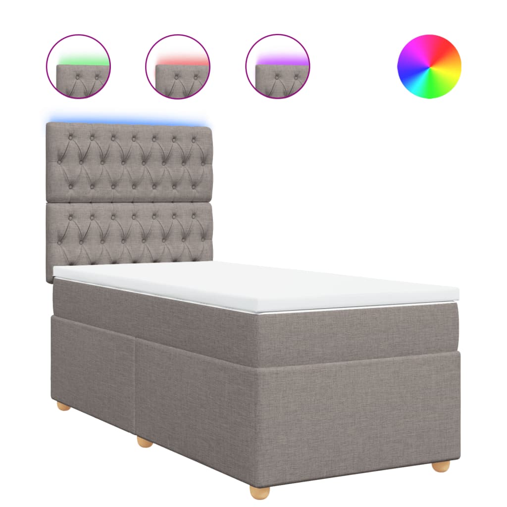vidaXL Κρεβάτι Boxspring με Στρώμα Taupe 90x200 εκ. Υφασμάτινο