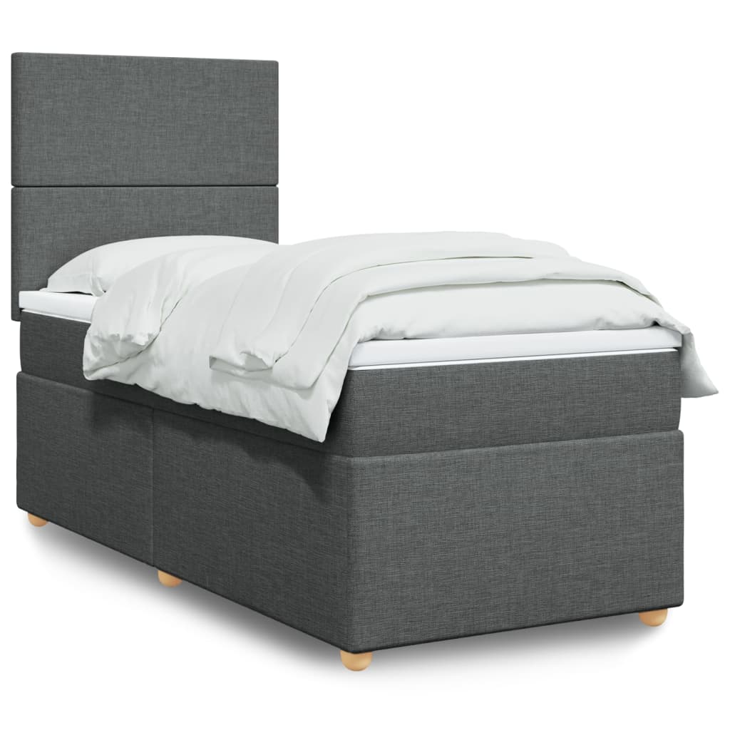 vidaXL Κρεβάτι Boxspring με Στρώμα Σκούρο Γκρι 100x200 εκ. Υφασμάτινο