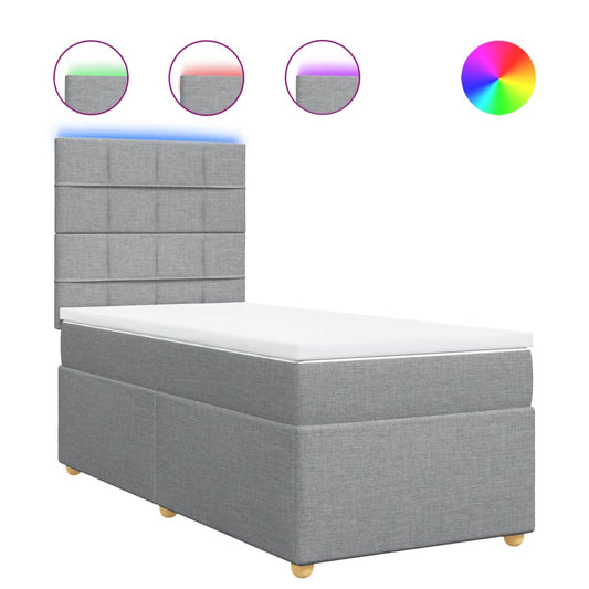 vidaXL Κρεβάτι Boxspring με Στρώμα Ανοιχτό Γκρι 100x200 εκ. Υφασμάτινο