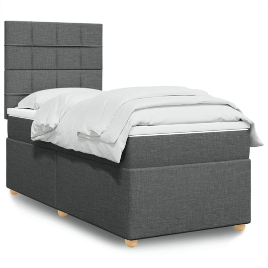 vidaXL Κρεβάτι Boxspring με Στρώμα Σκούρο Γκρι 100x200 εκ. Υφασμάτινο