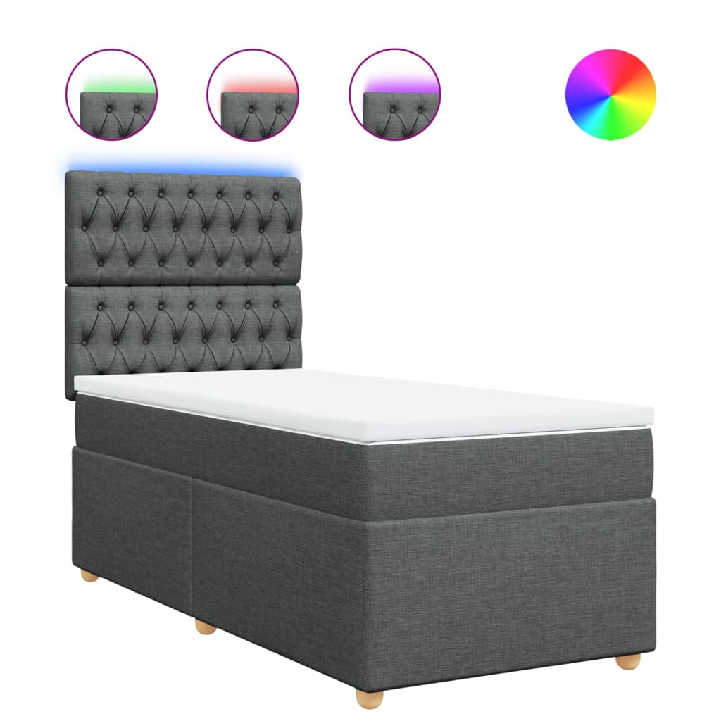 vidaXL Κρεβάτι Boxspring με Στρώμα Σκούρο Γκρι 100x200 εκ. Υφασμάτινο