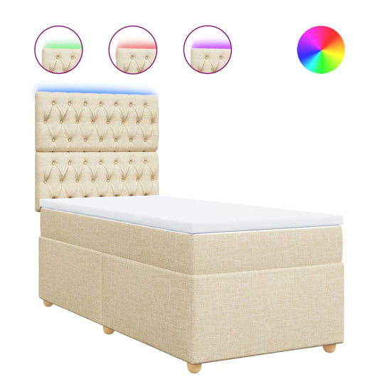 vidaXL Κρεβάτι Boxspring με Στρώμα Κρεμ 100 x 200 εκ. Υφασμάτινο