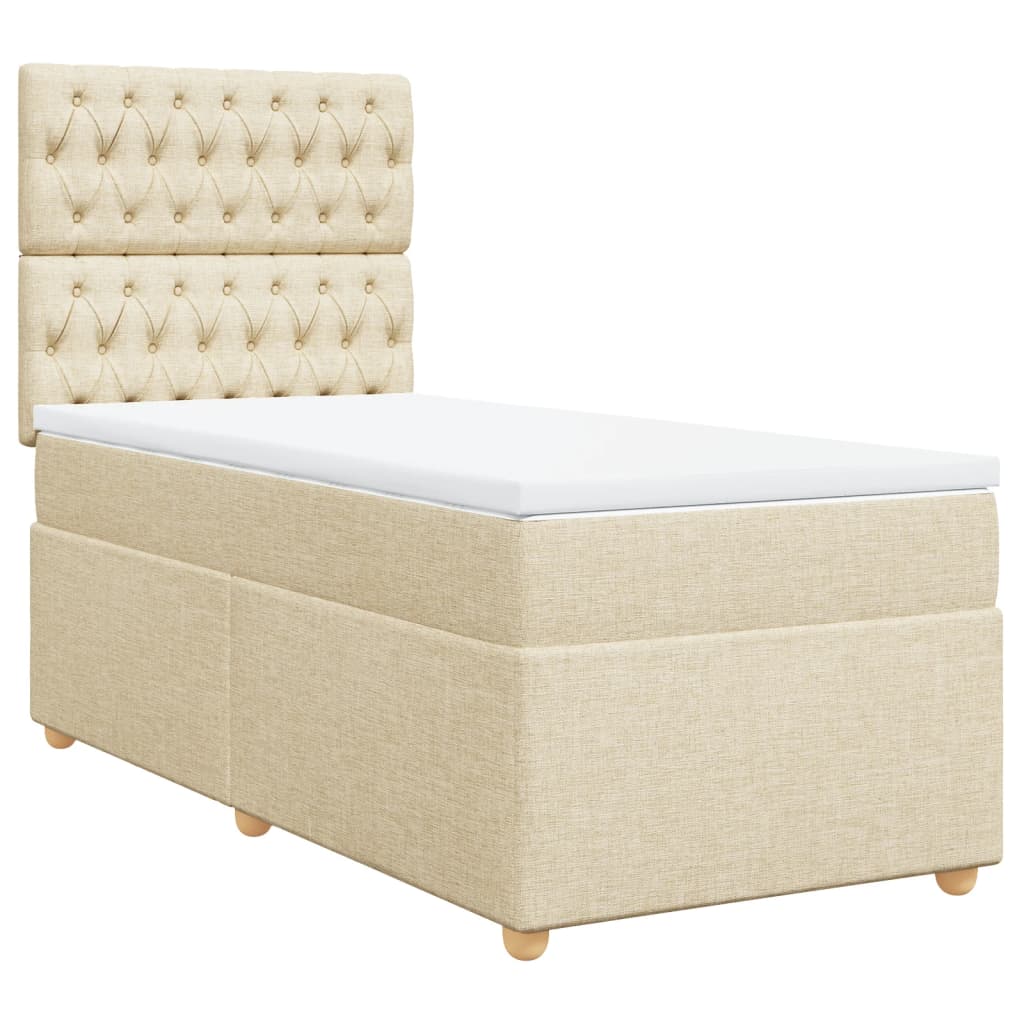 vidaXL Κρεβάτι Boxspring με Στρώμα Κρεμ 100 x 200 εκ. Υφασμάτινο