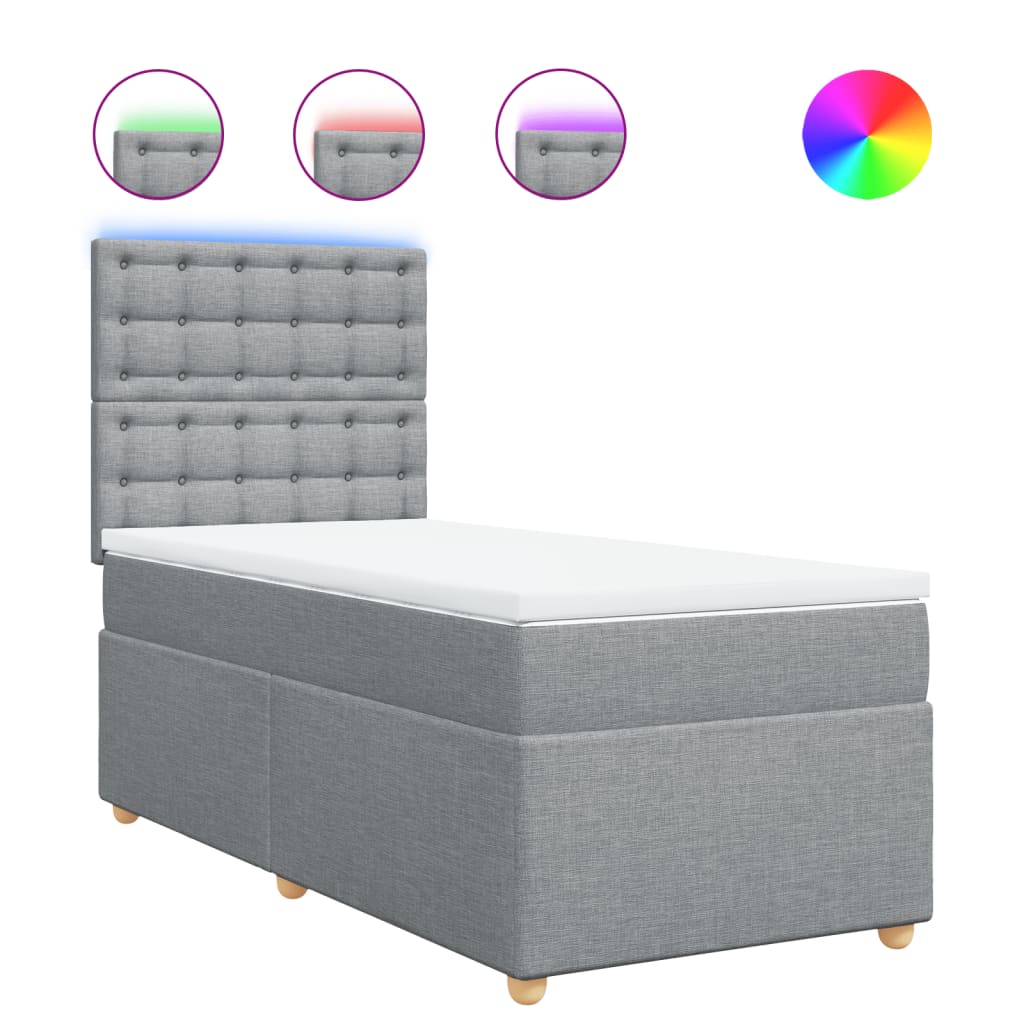 vidaXL Κρεβάτι Boxspring με Στρώμα Ανοιχτό Γκρι 100x200 εκ. Υφασμάτινο
