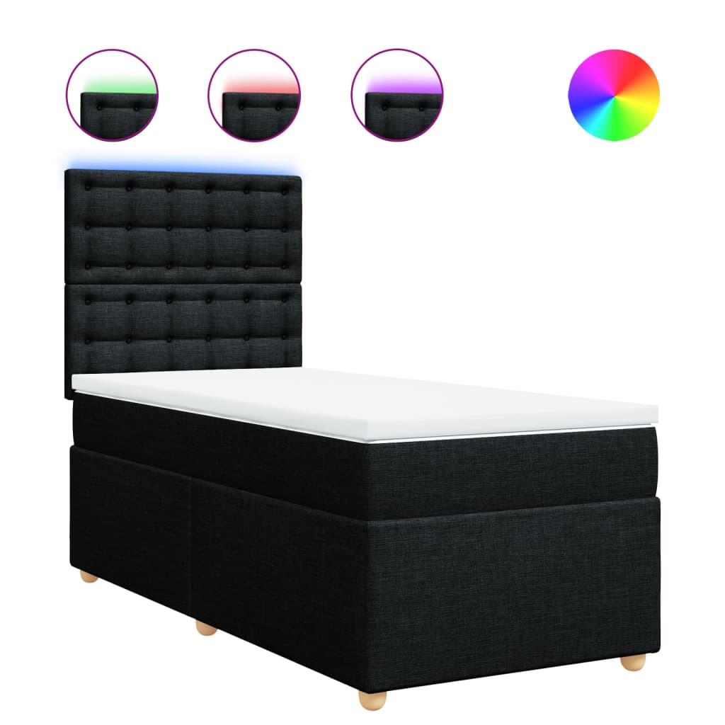 vidaXL Κρεβάτι Boxspring με Στρώμα Μαύρο 100 x 200 εκ. Υφασμάτινο