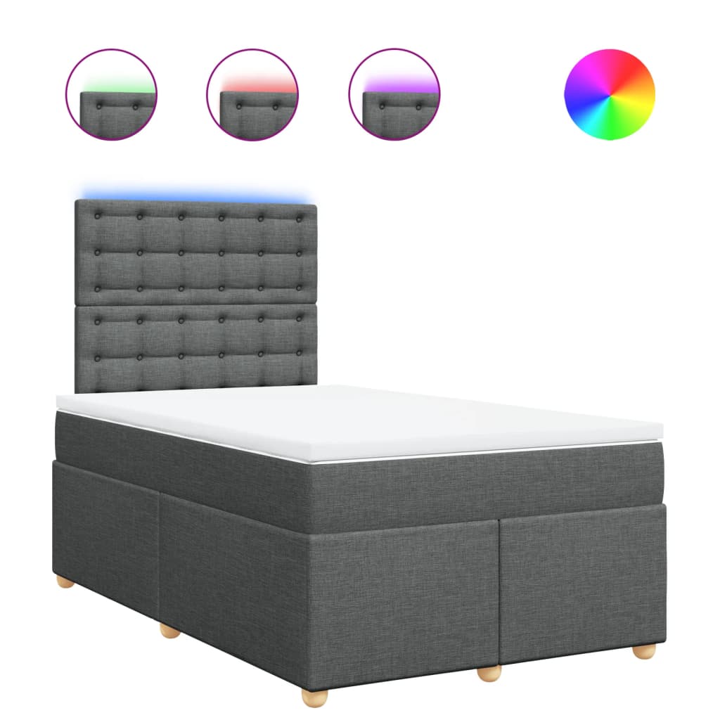 vidaXL Κρεβάτι Boxspring με Στρώμα Σκούρο Γκρι 120x190 εκ Υφασμάτινο