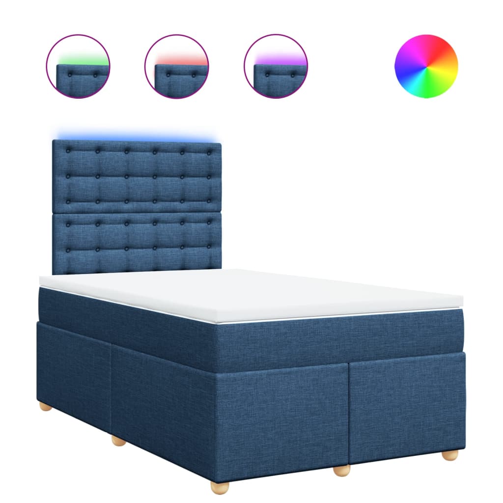 vidaXL Κρεβάτι Boxspring με Στρώμα Μπλε 120x190 εκ. Υφασμάτινο