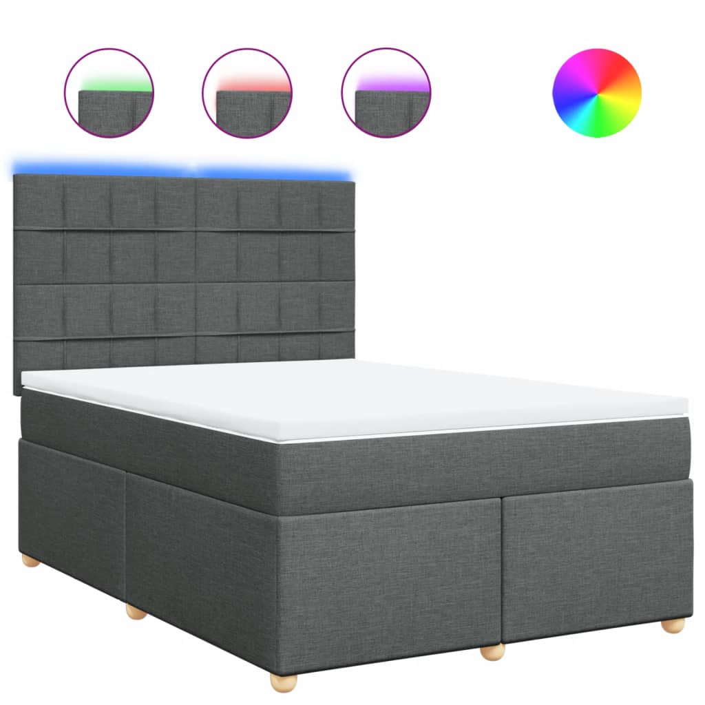 vidaXL Κρεβάτι Boxspring με Στρώμα Σκούρο Γκρι 140x190 εκ. Υφασμάτινο