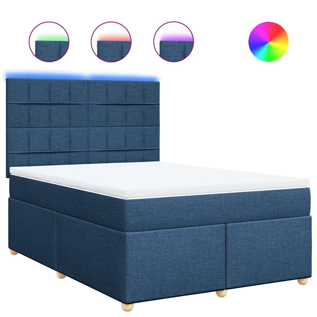 vidaXL Κρεβάτι Boxspring με Στρώμα Μπλε 140x190 εκ. Υφασμάτινο