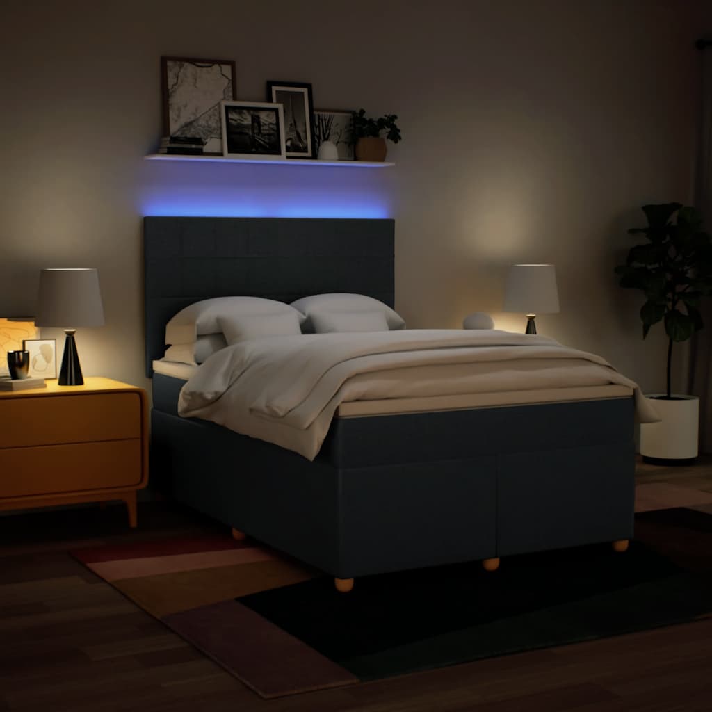 vidaXL Κρεβάτι Boxspring με Στρώμα Μπλε 140x190 εκ. Υφασμάτινο