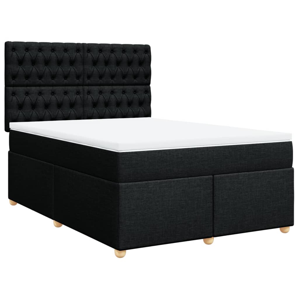 vidaXL Κρεβάτι Boxspring με Στρώμα Μαύρο 140x190 εκ. Υφασμάτινο