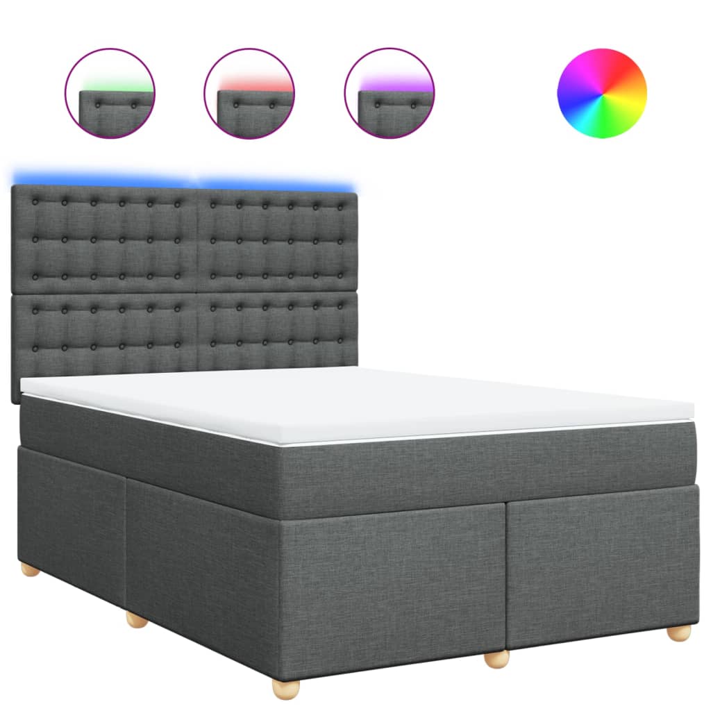 vidaXL Κρεβάτι Boxspring με Στρώμα Σκούρο Γκρι 140x190 εκ. Υφασμάτινο