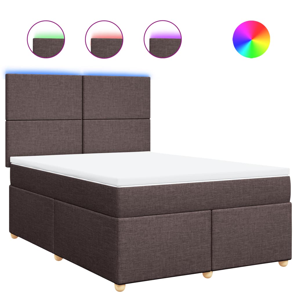 vidaXL Κρεβάτι Boxspring με Στρώμα Σκούρο Καφέ 140x200 εκ Υφασμάτινο
