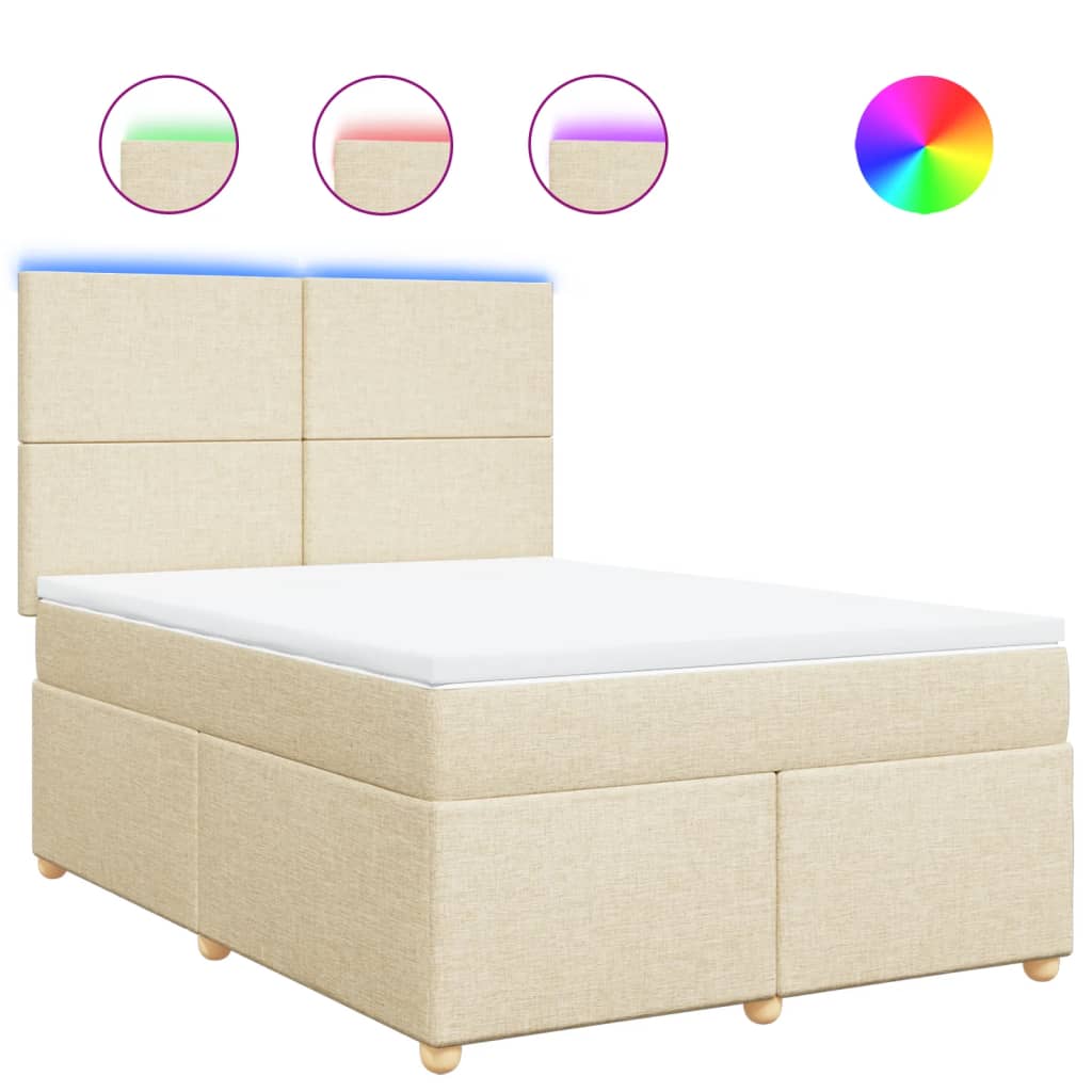 vidaXL Κρεβάτι Boxspring με Στρώμα Κρεμ 140x200 εκ. Υφασμάτινο