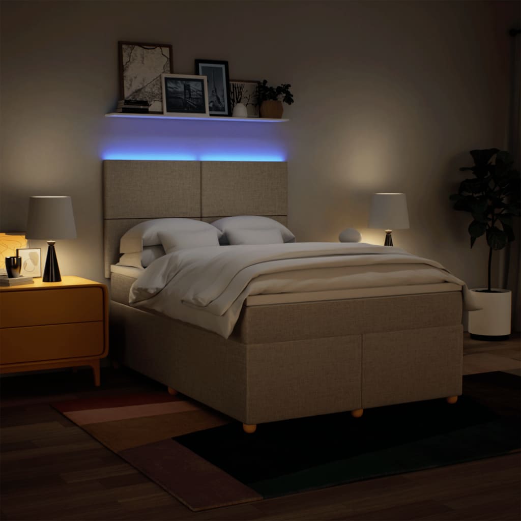 vidaXL Κρεβάτι Boxspring με Στρώμα Κρεμ 140x200 εκ. Υφασμάτινο