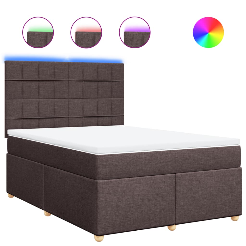 vidaXL Κρεβάτι Boxspring με Στρώμα Σκούρο Καφέ 140x200 εκ Υφασμάτινο