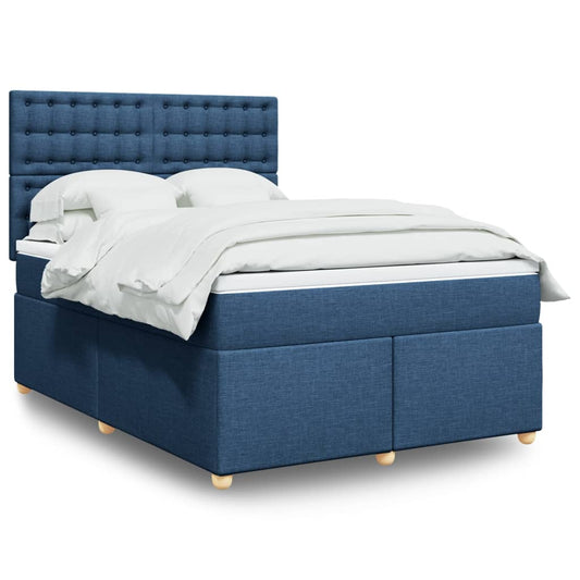 vidaXL Κρεβάτι Boxspring με Στρώμα Μπλε 140x200 εκ. Υφασμάτινο