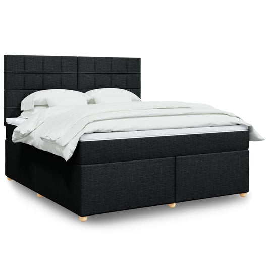 vidaXL Κρεβάτι Boxspring με Στρώμα Μαύρο 180x200 εκ. Υφασμάτινο