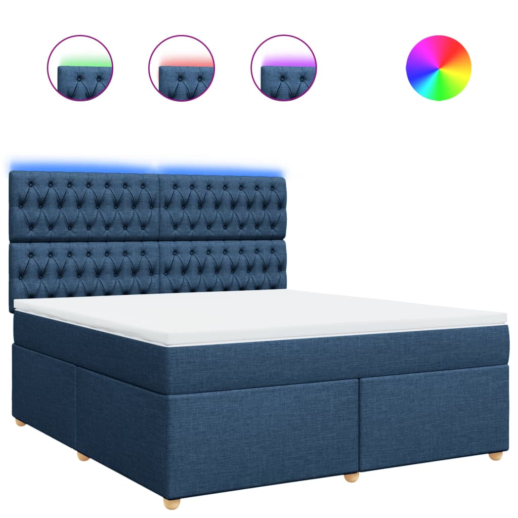 vidaXL Κρεβάτι Boxspring με Στρώμα Μπλε 180x200 εκ. Υφασμάτινο