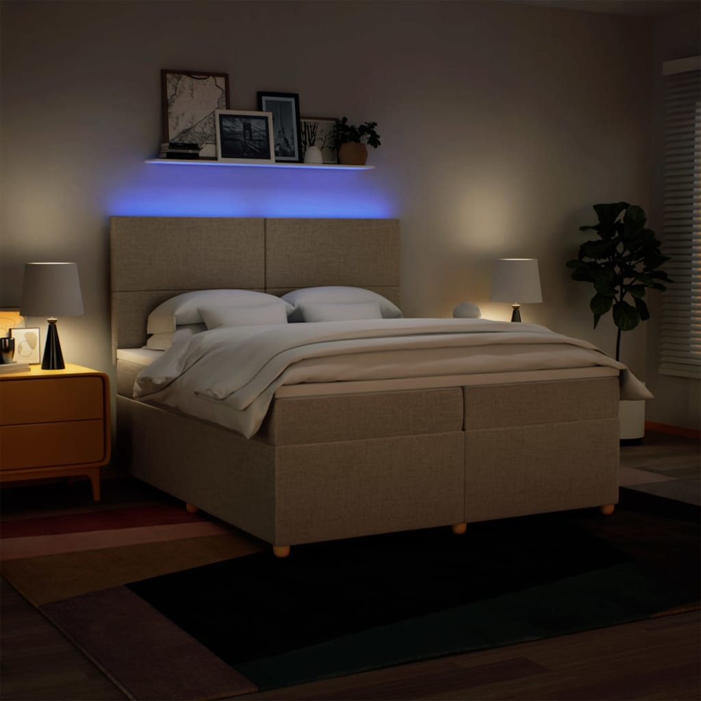 vidaXL Κρεβάτι Boxspring με Στρώμα Κρεμ 200x200 εκ. Υφασμάτινο