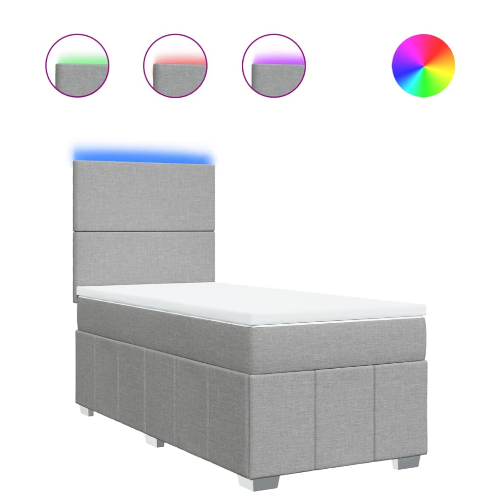 vidaXL Κρεβάτι Boxspring με Στρώμα Ανοιχτό Γκρι 90x190 εκ. Υφασμάτινο