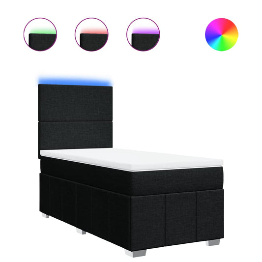 vidaXL Κρεβάτι Boxspring με Στρώμα Μαύρο 90x190 εκ.Υφασμάτινο