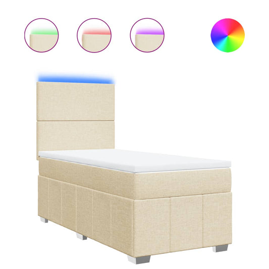 vidaXL Κρεβάτι Boxspring με Στρώμα Κρεμ 90x190 εκ.Υφασμάτινο