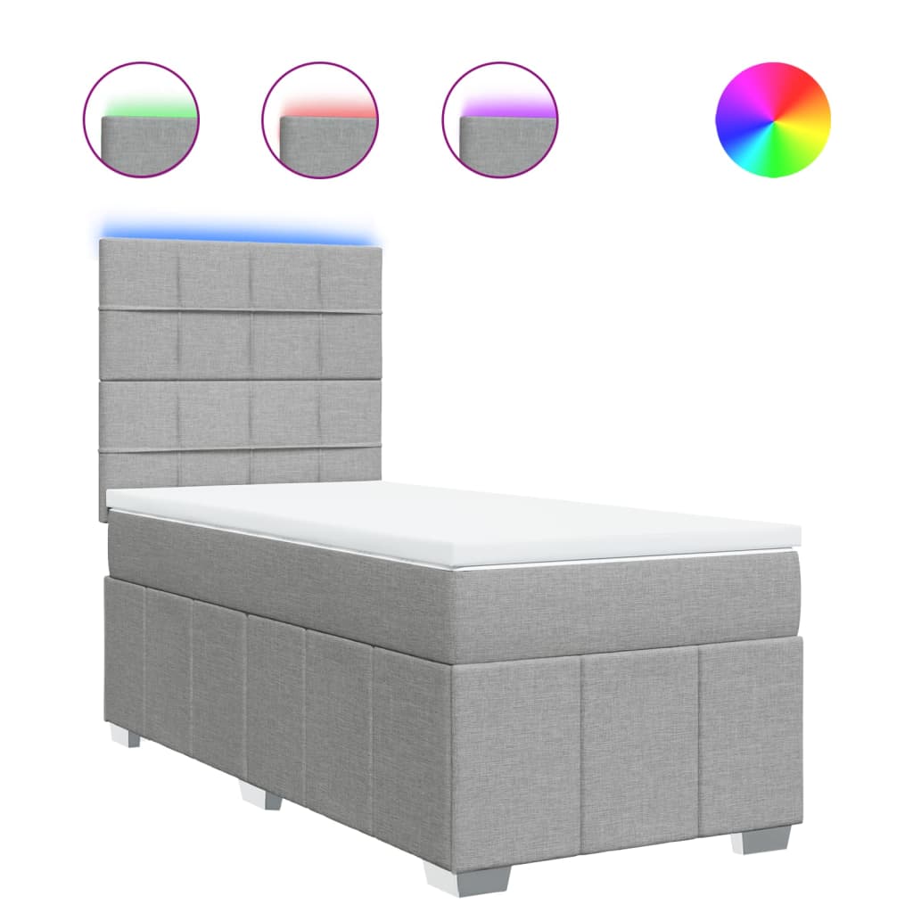 vidaXL Κρεβάτι Boxspring με Στρώμα Ανοιχτό Γκρι 90x190 εκ. Υφασμάτινο