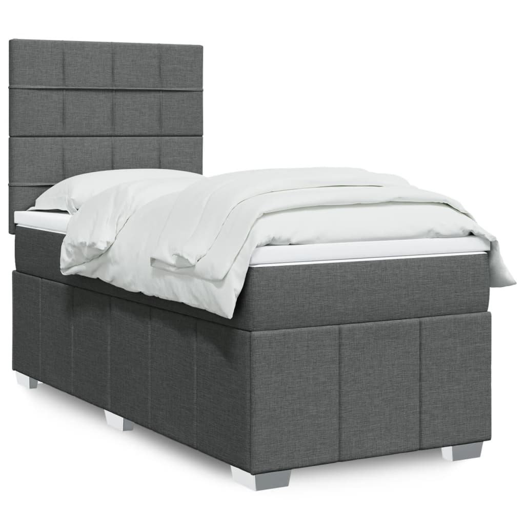 vidaXL Κρεβάτι Boxspring με Στρώμα Σκούρο Γκρι 90x190 εκ. Υφασμάτινο
